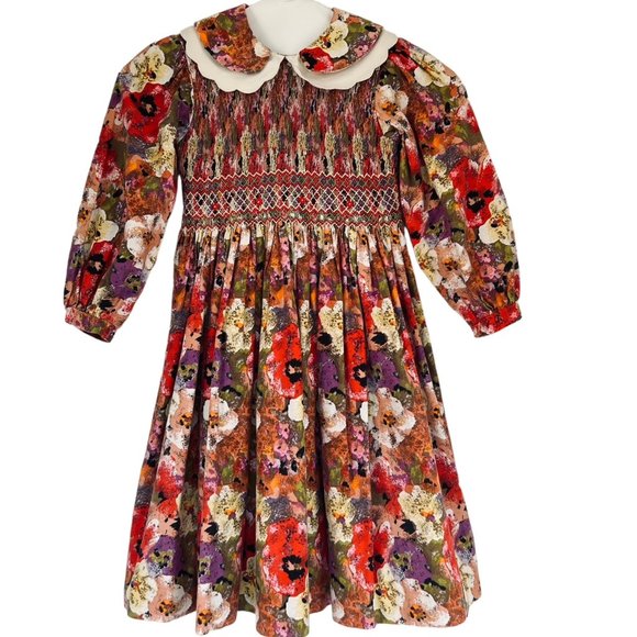 Sarah Louise Other - Sarah Louise Floral Long Sleeve Smocked Dress Size 5 Earthy Cotton Floral